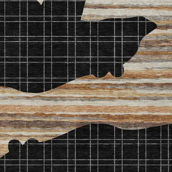 Black And Gray Abstract Washable Indoor Outdoor Area Rug Photo 2