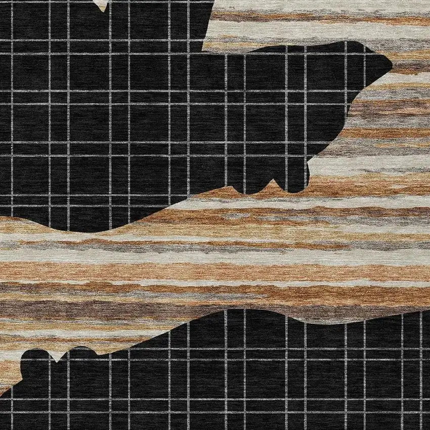 Black And Gray Abstract Washable Indoor Outdoor Area Rug Photo 2