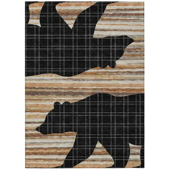 Black And Gray Abstract Washable Indoor Outdoor Area Rug Photo 1