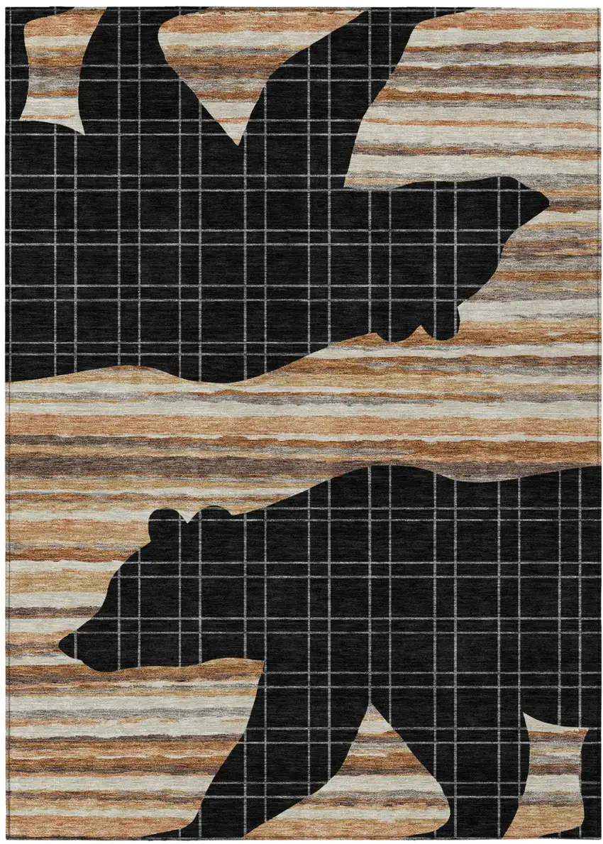 Black And Gray Abstract Washable Indoor Outdoor Area Rug Photo 1
