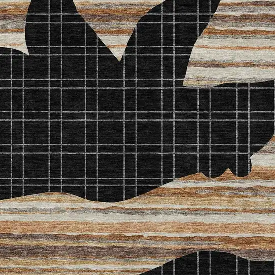 Black And Gray Abstract Washable Indoor Outdoor Area Rug Photo 2
