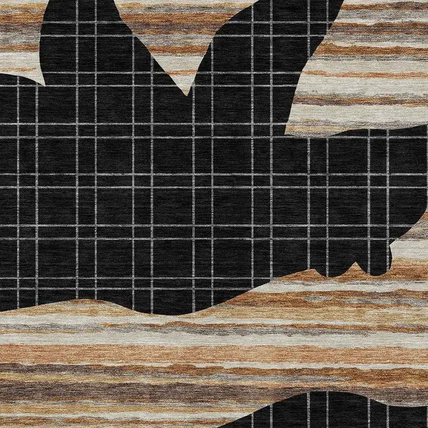Black And Gray Abstract Washable Indoor Outdoor Area Rug Photo 2