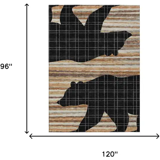 Black And Gray Abstract Washable Indoor Outdoor Area Rug Photo 5