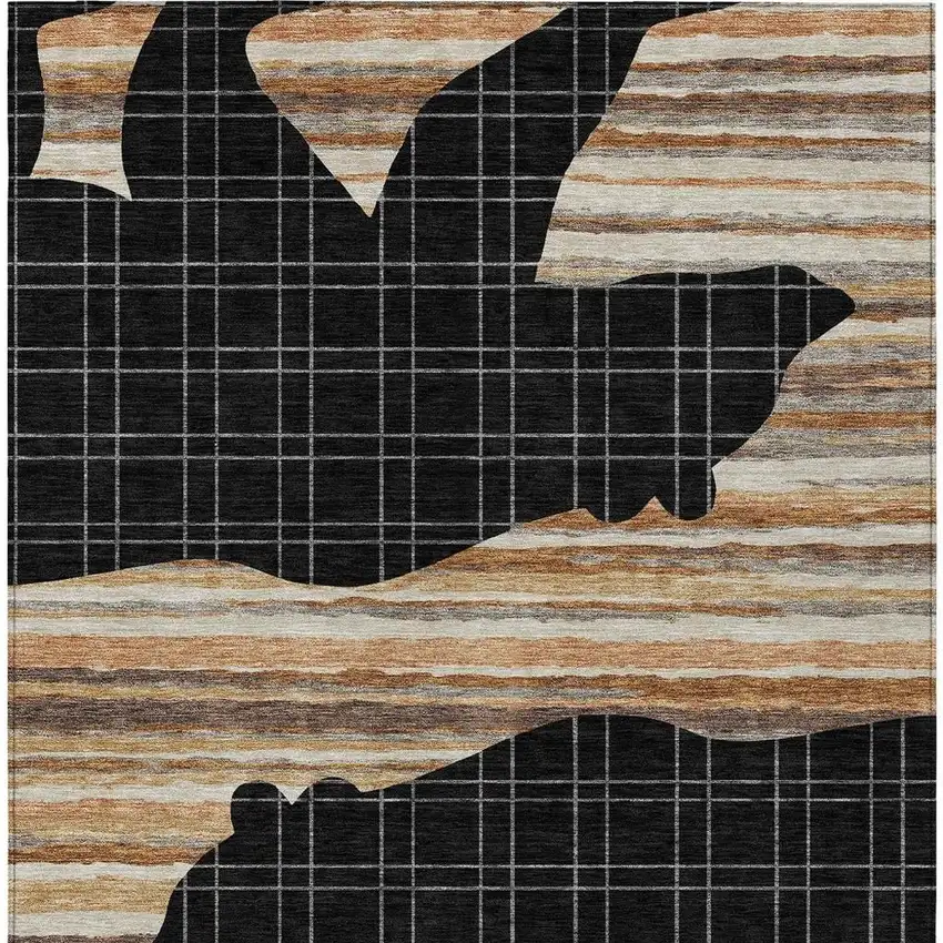 Black And Gray Abstract Washable Indoor Outdoor Area Rug Photo 3