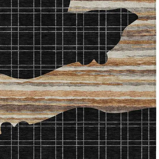 Black And Gray Abstract Washable Indoor Outdoor Area Rug Photo 2