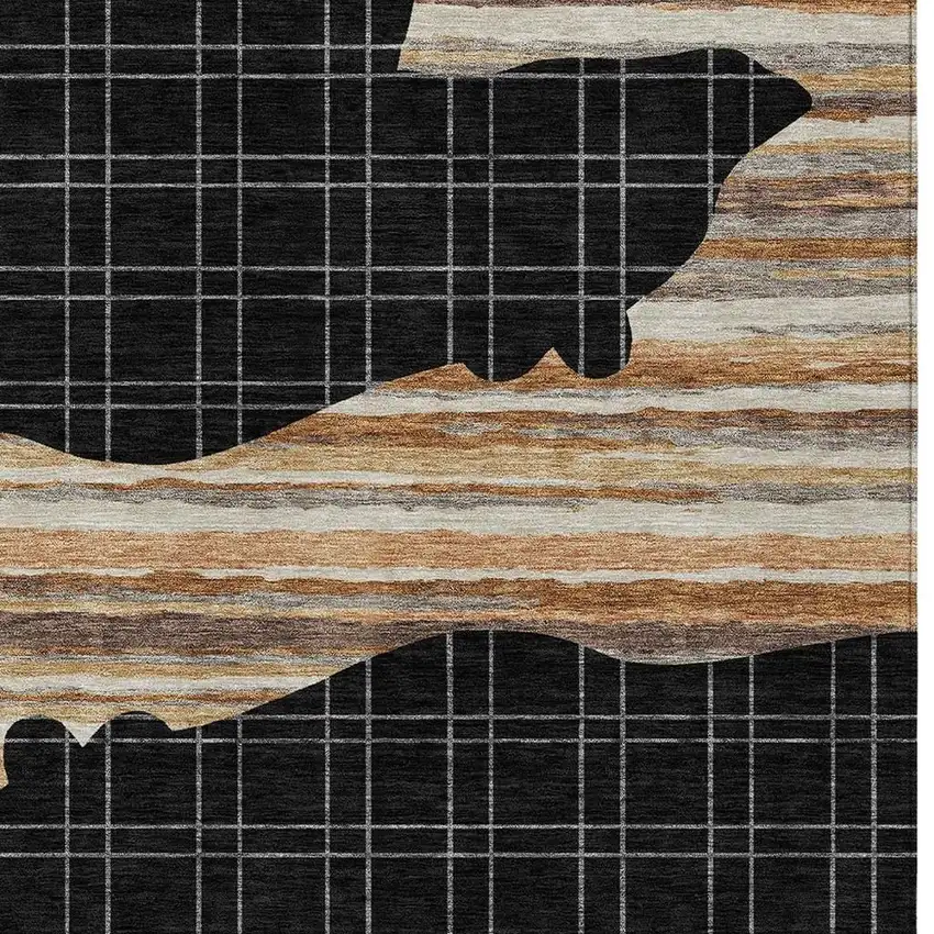 Black And Gray Abstract Washable Indoor Outdoor Area Rug Photo 2