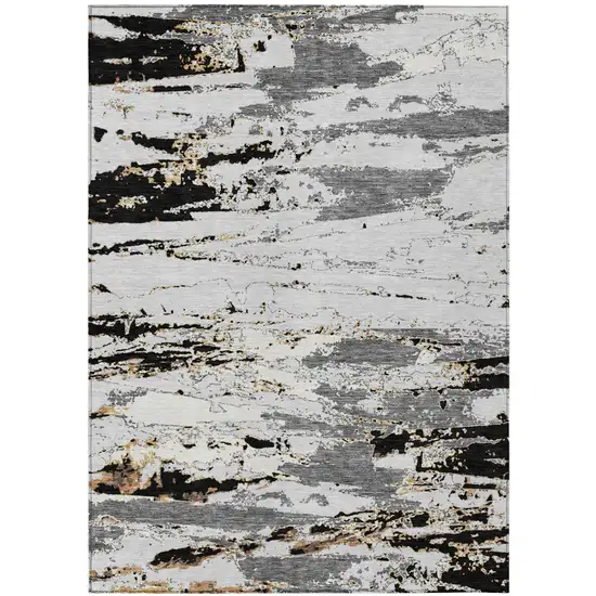 Black And Gray Abstract Washable Indoor Outdoor Area Rug Photo 2