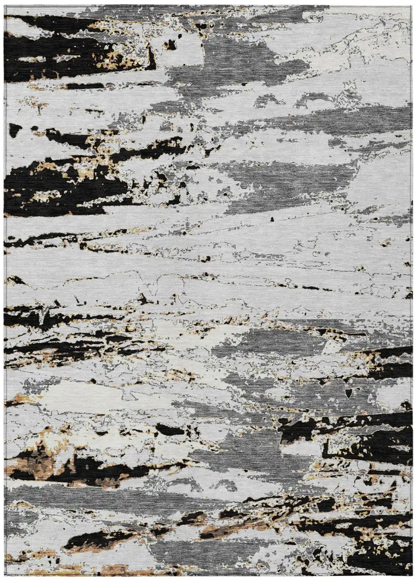 Black And Gray Abstract Washable Indoor Outdoor Area Rug Photo 2