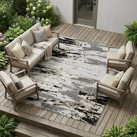 Black And Gray Abstract Washable Indoor Outdoor Area Rug Photo 1