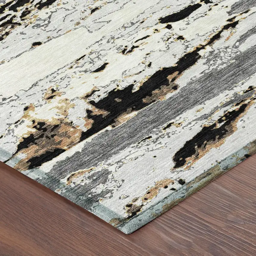 Black And Gray Abstract Washable Indoor Outdoor Area Rug Photo 3