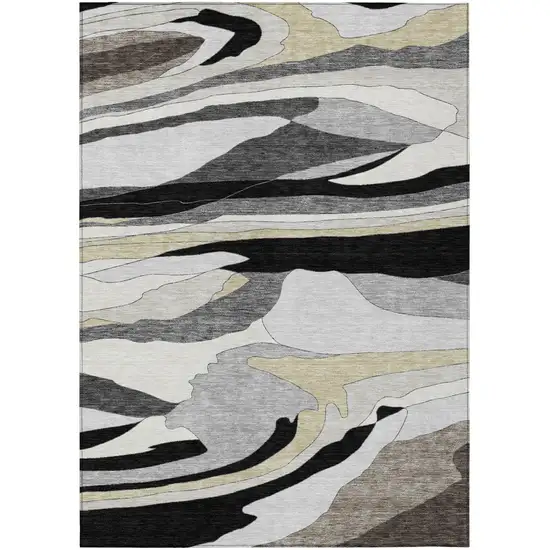 Black And Gray Abstract Washable Indoor Outdoor Area Rug Photo 2
