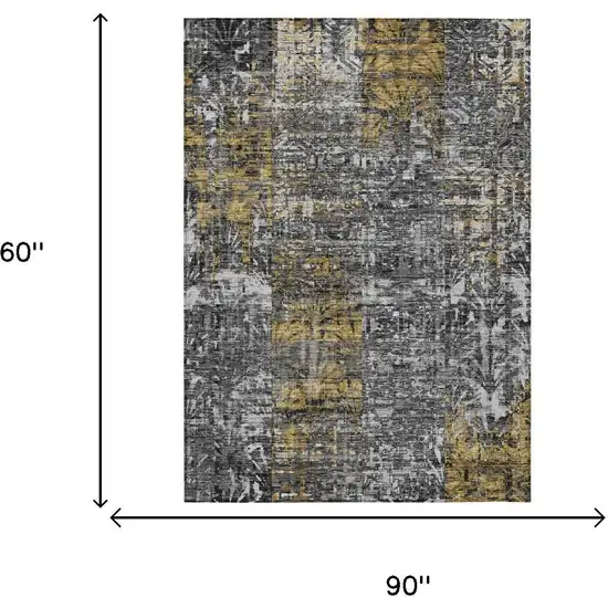 Black And Gray Abstract Washable Indoor Outdoor Area Rug Photo 5