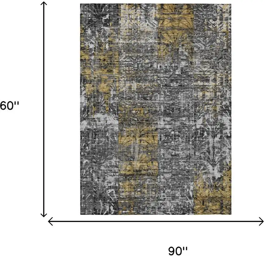 Black And Gray Abstract Washable Indoor Outdoor Area Rug Photo 5