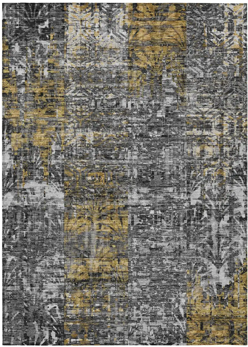 Black And Gray Abstract Washable Indoor Outdoor Area Rug Photo 2