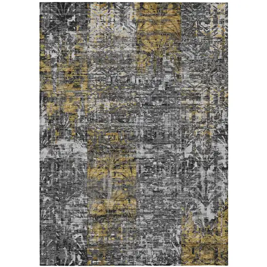 Black And Gray Abstract Washable Indoor Outdoor Area Rug Photo 2