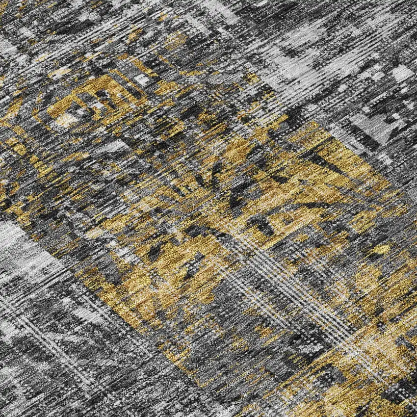 Black And Gray Abstract Washable Indoor Outdoor Area Rug Photo 4