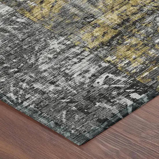 Black And Gray Abstract Washable Indoor Outdoor Area Rug Photo 3