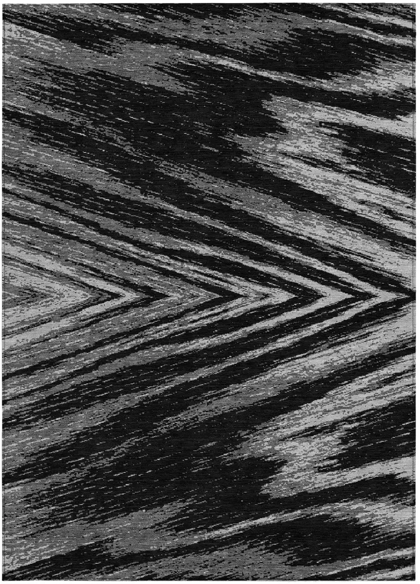 Black And Gray Abstract Washable Indoor Outdoor Area Rug Photo 6