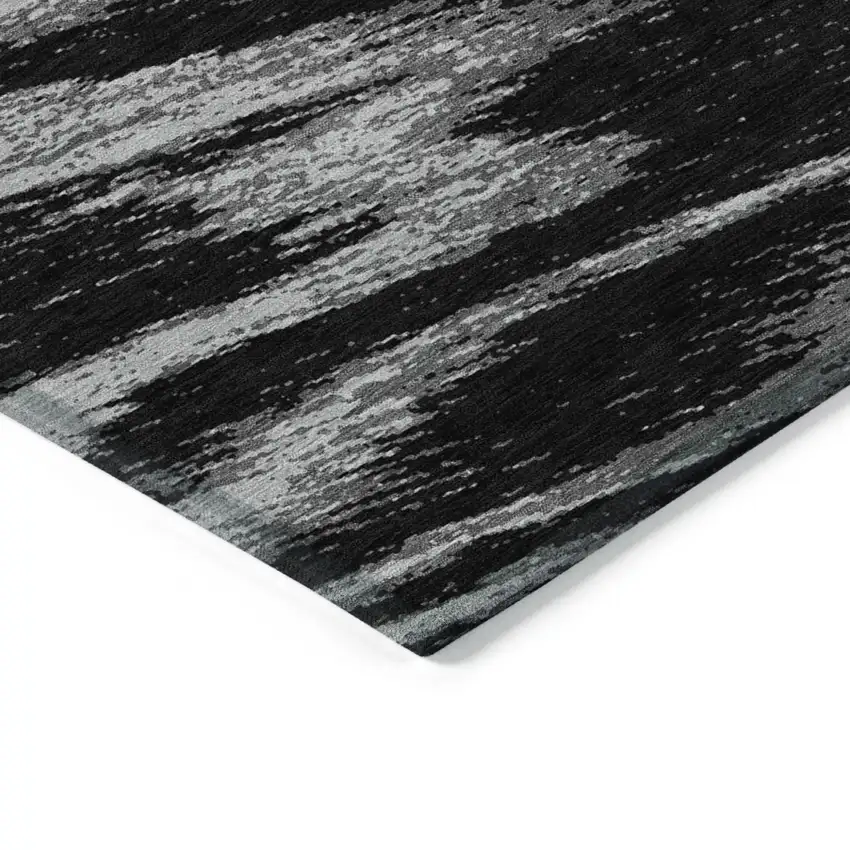 Black And Gray Abstract Washable Indoor Outdoor Area Rug Photo 5