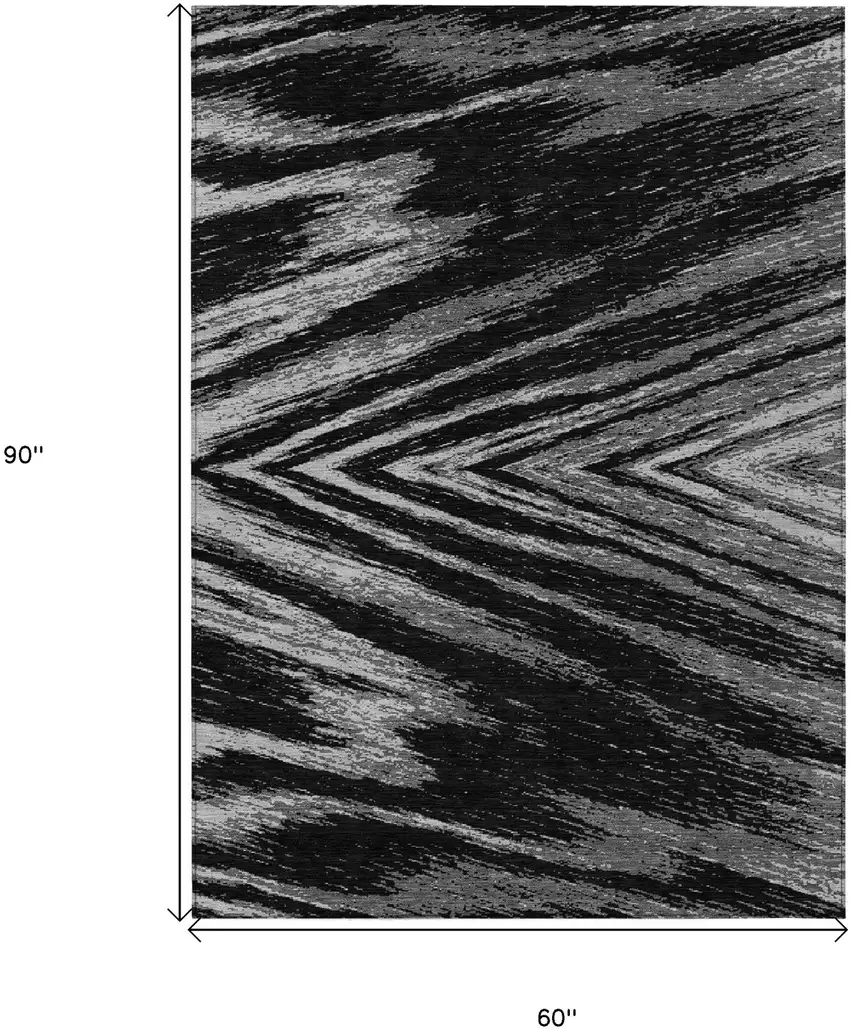 Black And Gray Abstract Washable Indoor Outdoor Area Rug Photo 3