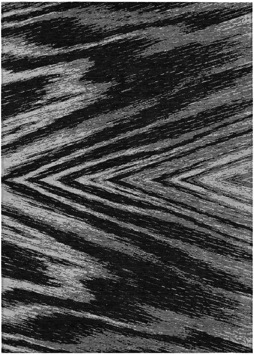 Black And Gray Abstract Washable Indoor Outdoor Area Rug Photo 2