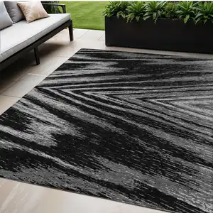 Photo of Black And Gray Abstract Washable Indoor Outdoor Area Rug