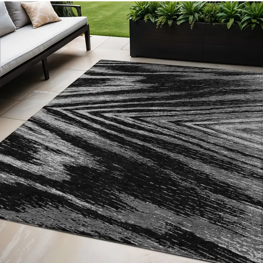 Black And Gray Abstract Washable Indoor Outdoor Area Rug Photo 1