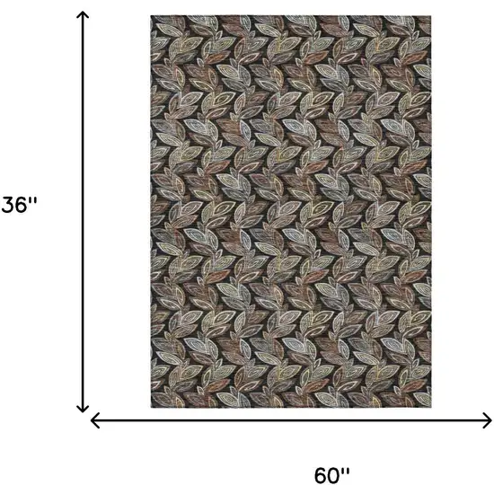 Black And Gray Botanical Leaves Washable Indoor Outdoor Area Rug Photo 9