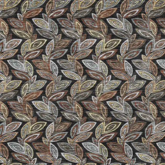 Black And Gray Botanical Leaves Washable Indoor Outdoor Area Rug Photo 3