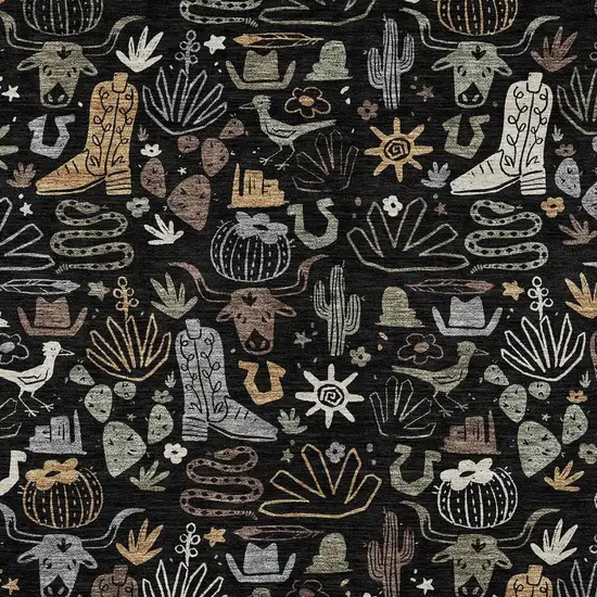 Black And Gray Cactus Washable Indoor Outdoor Area Rug Photo 3