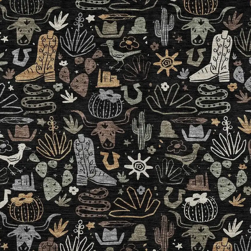 Black And Gray Cactus Washable Indoor Outdoor Area Rug Photo 3