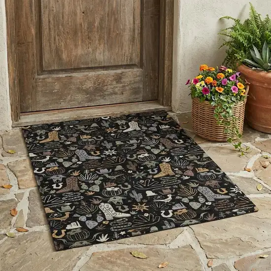 Black And Gray Cactus Washable Indoor Outdoor Area Rug Photo 1