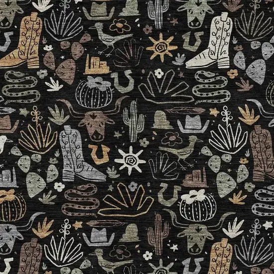 Black And Gray Cactus Washable Indoor Outdoor Area Rug Photo 3