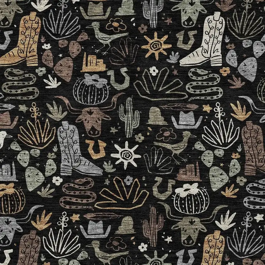 Black And Gray Cactus Washable Indoor Outdoor Area Rug Photo 3