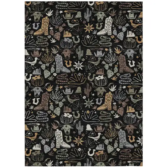 Black And Gray Cactus Washable Indoor Outdoor Area Rug Photo 2