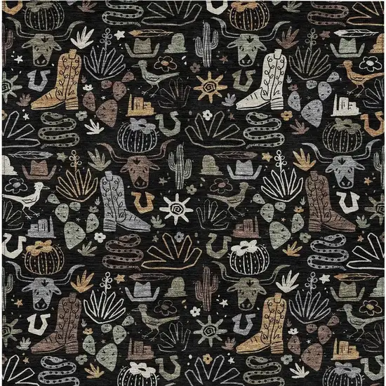 Black And Gray Cactus Washable Indoor Outdoor Area Rug Photo 4