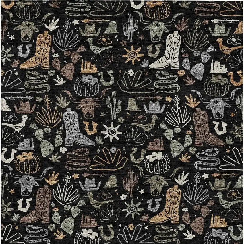 Black And Gray Cactus Washable Indoor Outdoor Area Rug Photo 4