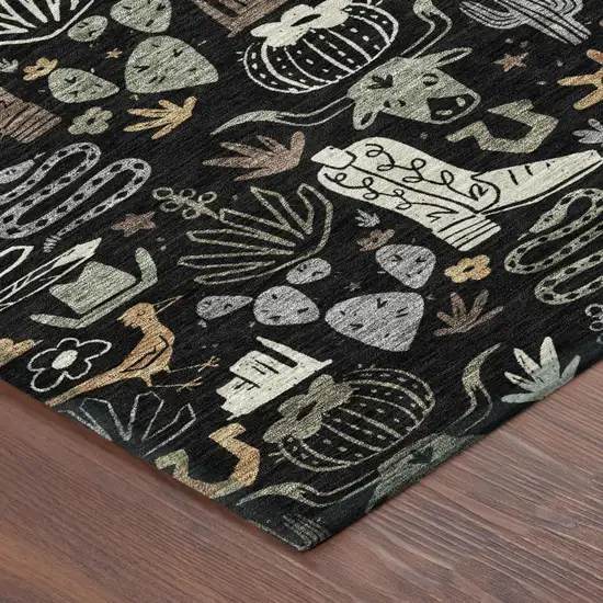 Black And Gray Cactus Washable Indoor Outdoor Area Rug Photo 5