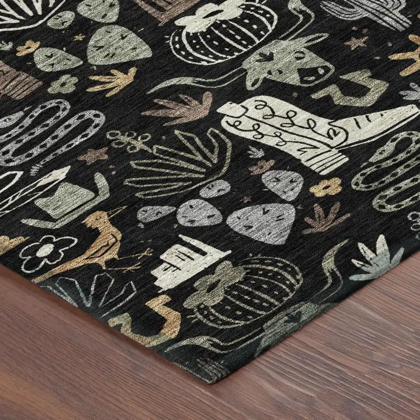 Black And Gray Cactus Washable Indoor Outdoor Area Rug Photo 5