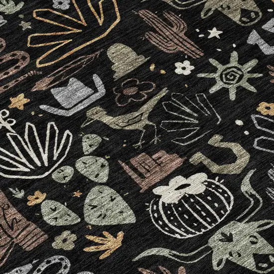 Black And Gray Cactus Washable Indoor Outdoor Area Rug Photo 6