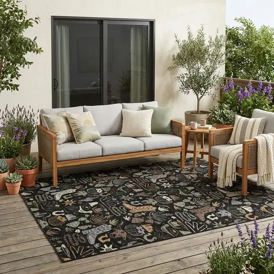 Black And Gray Cactus Washable Indoor Outdoor Area Rug Photo 1