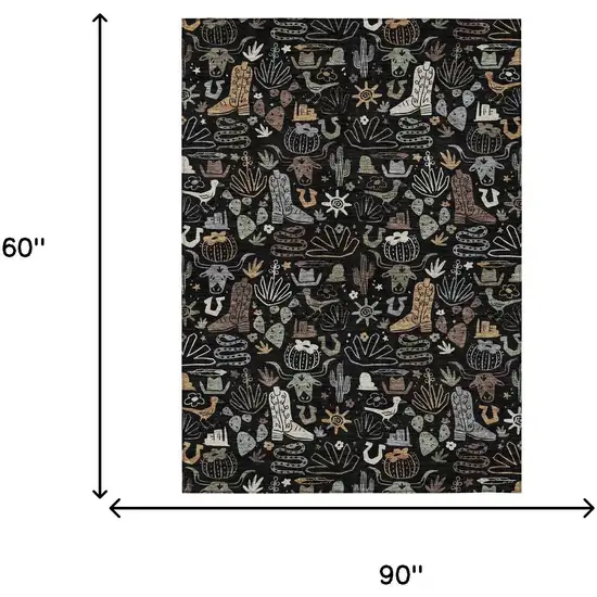 Black And Gray Cactus Washable Indoor Outdoor Area Rug Photo 7