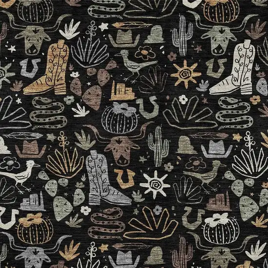 Black And Gray Cactus Washable Indoor Outdoor Area Rug Photo 3