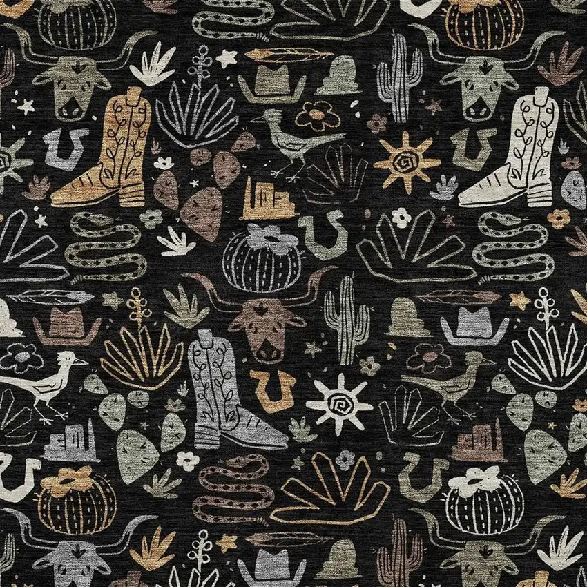 Black And Gray Cactus Washable Indoor Outdoor Area Rug Photo 3