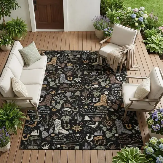 Black And Gray Cactus Washable Indoor Outdoor Area Rug Photo 1