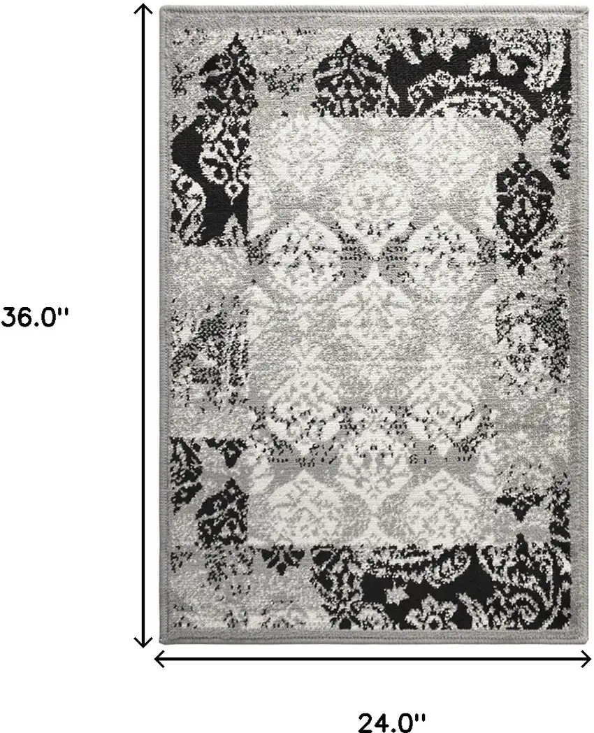 Black And Gray Damask Power Loom Distressed Stain Resistant Area Rug Photo 7