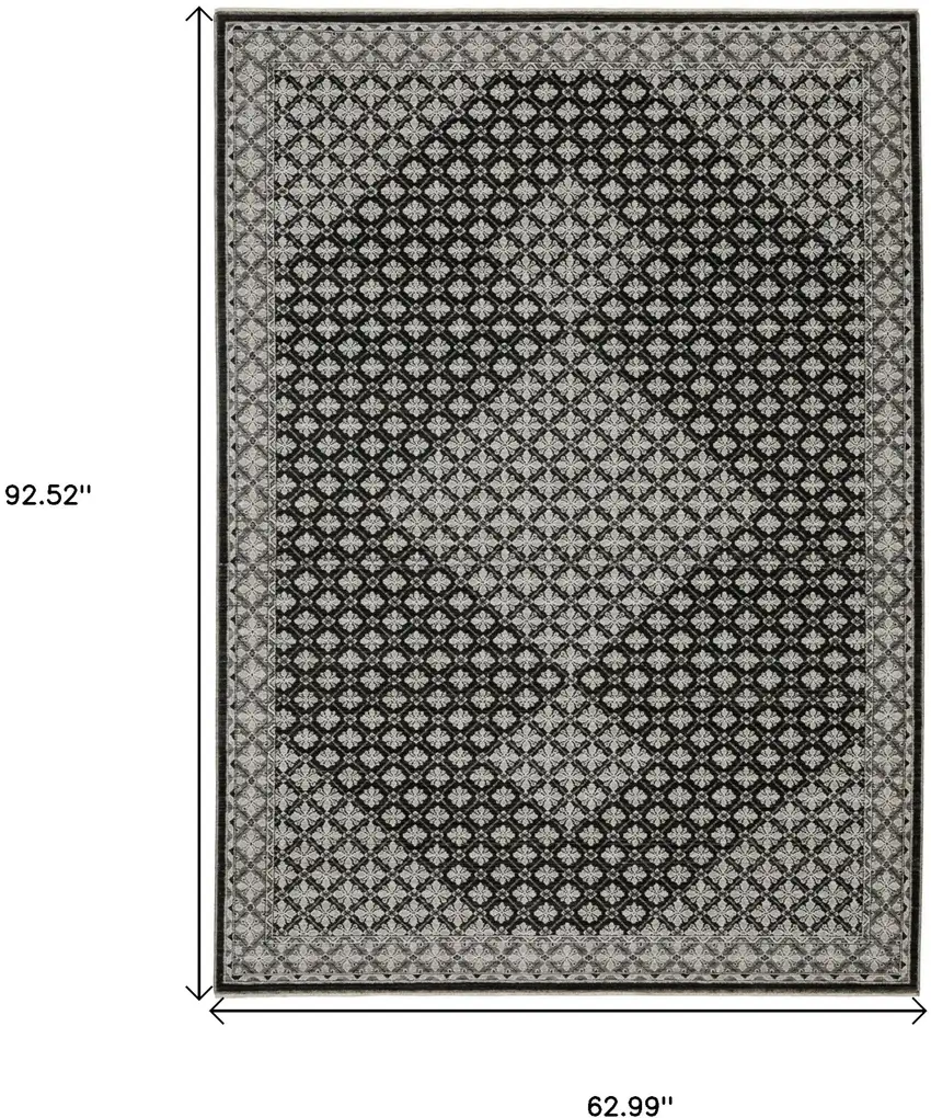 Black And Gray Diamond Area Rug With Fringe Photo 3