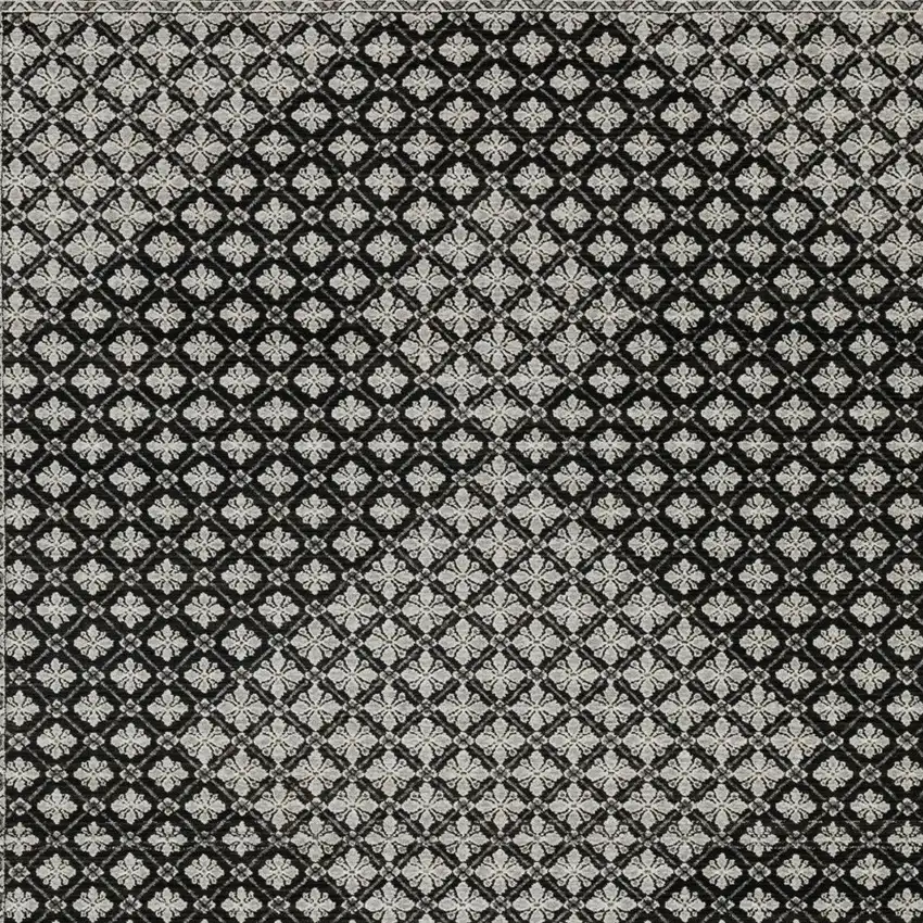 Black And Gray Diamond Area Rug With Fringe Photo 7