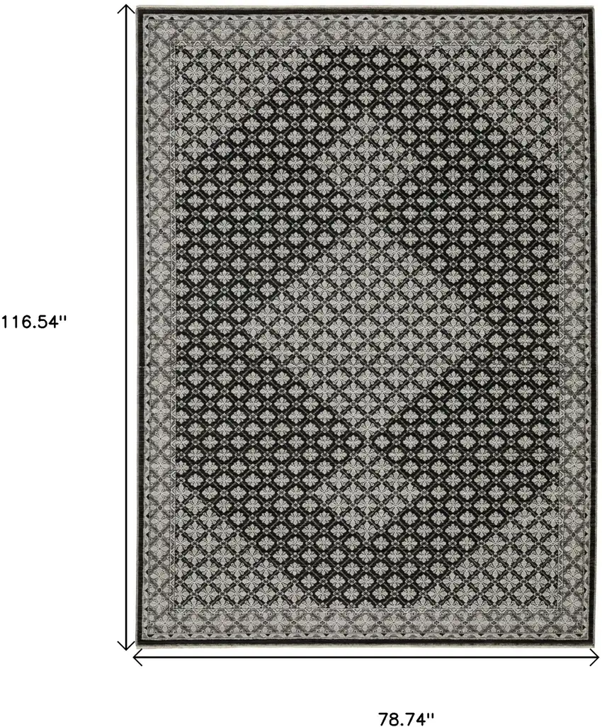 Black And Gray Diamond Area Rug With Fringe Photo 3