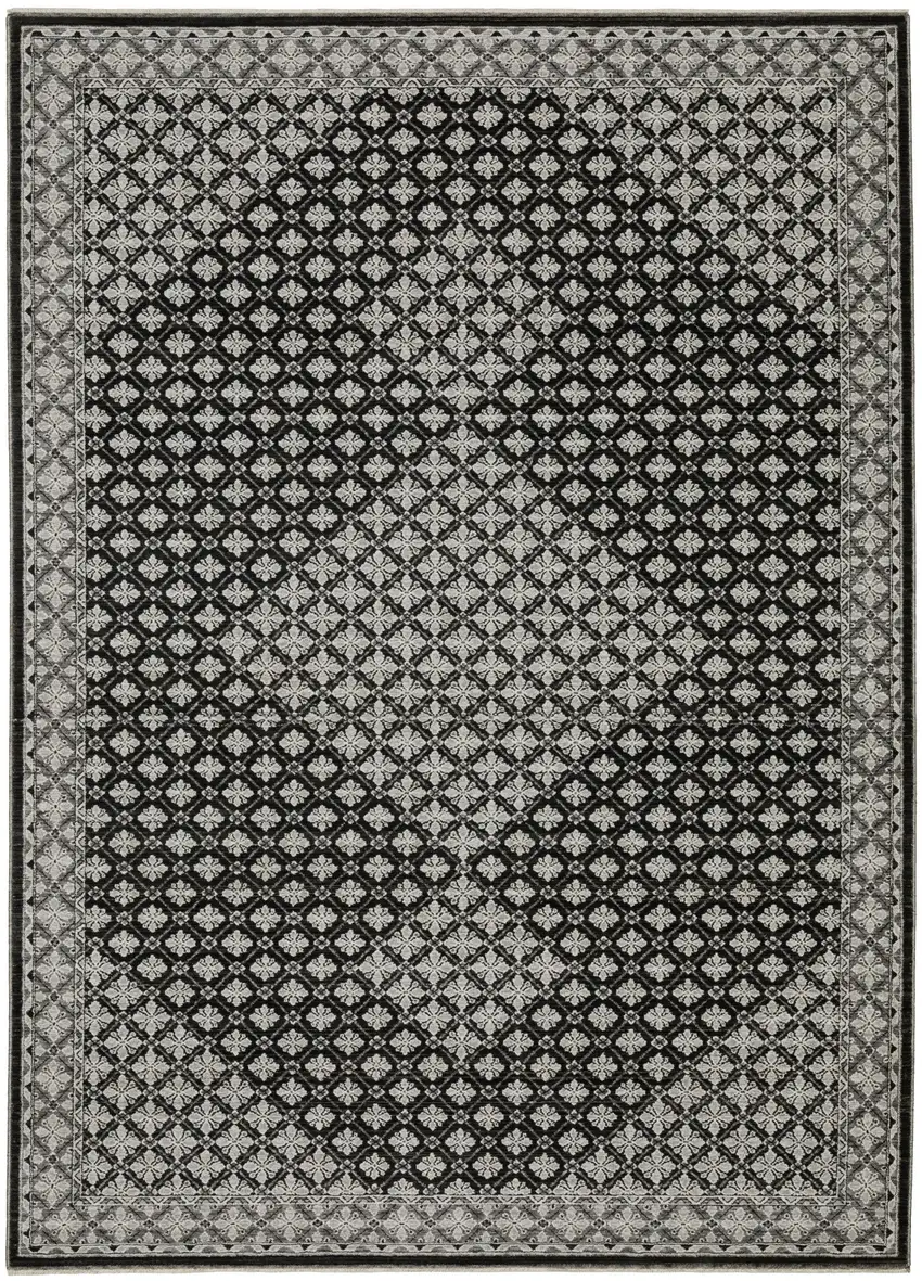 Black And Gray Diamond Area Rug With Fringe Photo 2